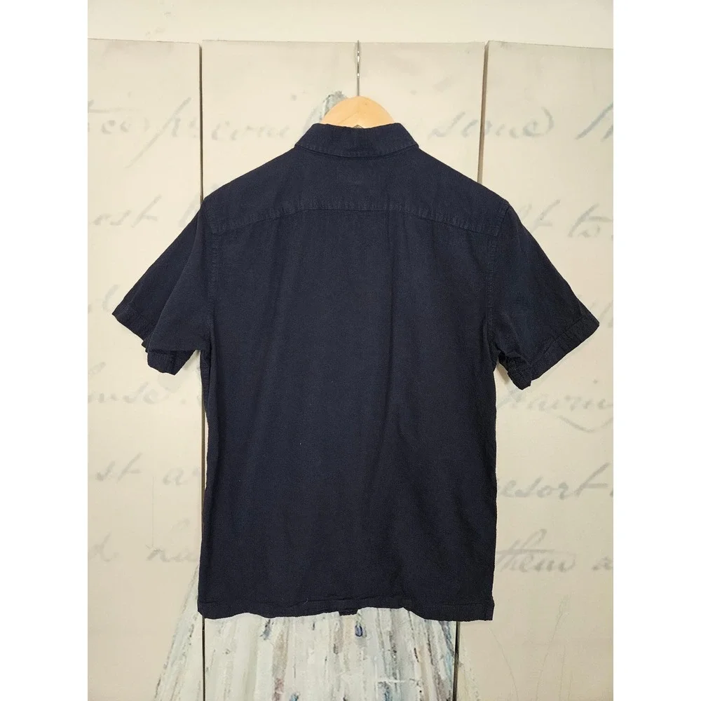 Banana Republic Seersucker Shirt Small Navy Blue Preppy Coastal Summer Classic